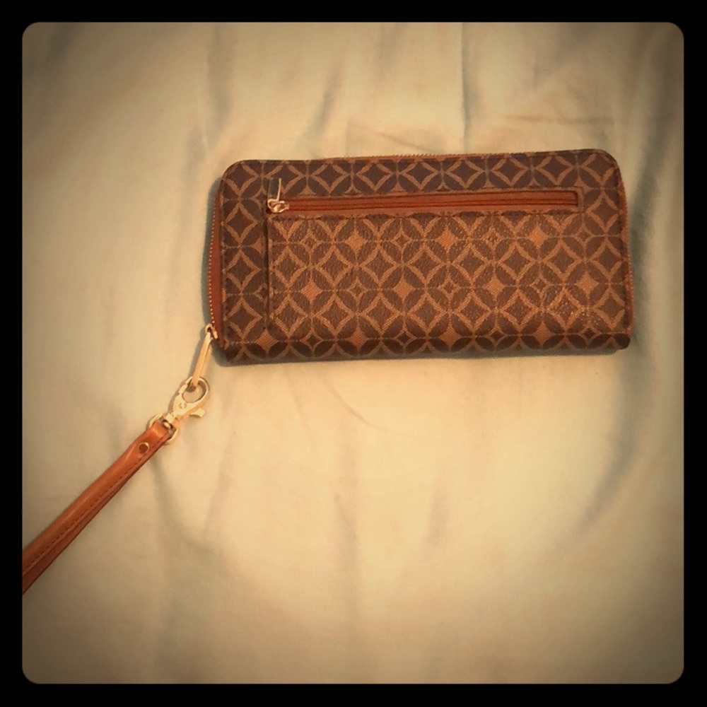Brown Fossil wristlet